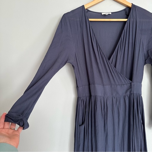 Aritzia Wilfred Navy Blue Midi Faux Wrap Dress - Picture 10 of 13